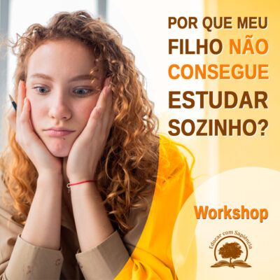 Banner do Workshop de mulher preocupada com as mãos no queixo